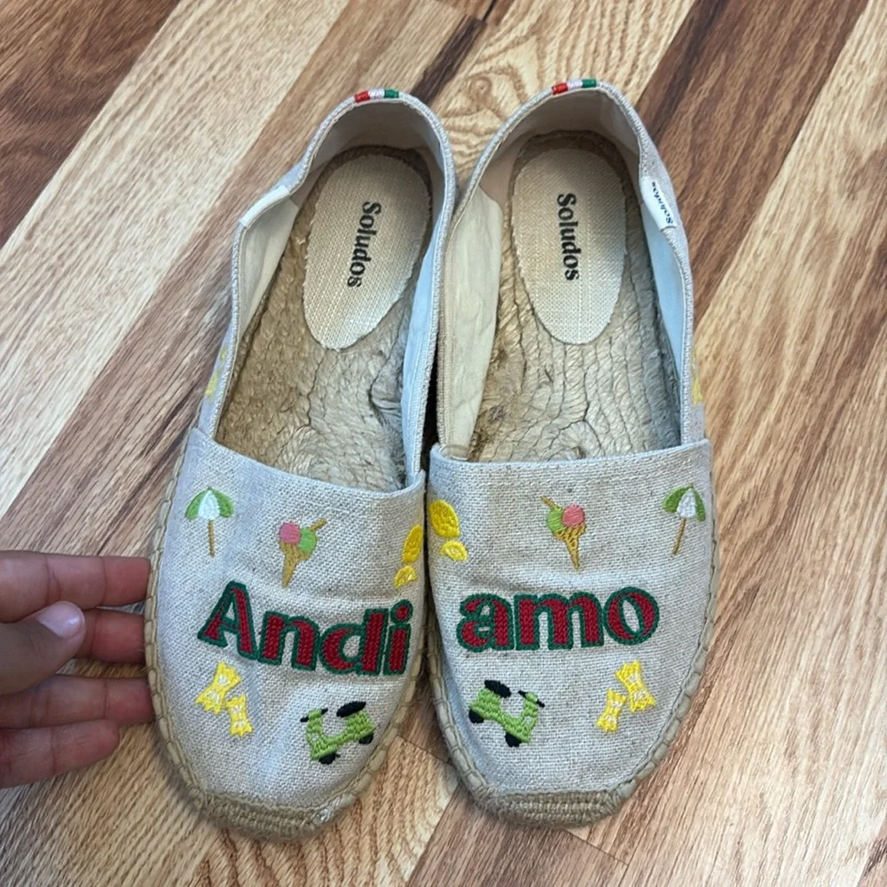 Soludos Espadrilles Women Size 8 EU 39 Original Natural Italy Resort Embroidered